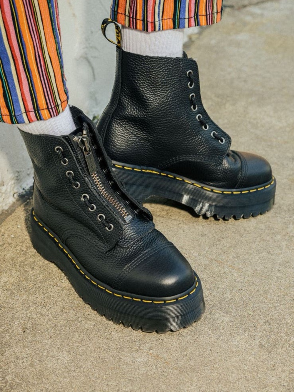 Dr. Martens Sinclair Black Leather Platform Lace-Up Ankle Boots